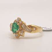 18kt Yellow Gold, Emerald, & Diamond Cocktail Ring