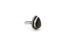Tear-Drop Blue-Gray Sheen Labradorite Stone in Tibetan Silver Beaded Ring