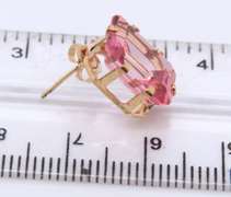 Dreamy Yellow Gold Pink Topaz Emerald Cut Stud Earrings