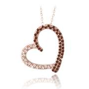 Rose Gold Tone over Sterling Silver 2/5ct Red Diamond & White Topaz Open Floating Heart Necklace