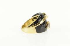 14K Yellow Gold Pear Pink Topaz Black Onyx Domed Carved Ring