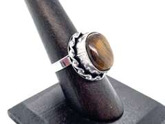 Petite Tiger's Eye in Rope Design Tibetan Silver Ring