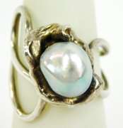 Fabulous Sterling Free Form Ring with Baroque Pearl, 5