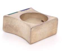Vintage Sterling Silver Square Turquoise and Lapis Ring