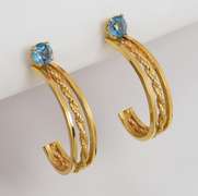 Nice J Hoop Earrings with Blue Topaz