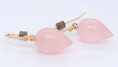 Cute Yellow Gold Rose Quartz Dangle Earrings