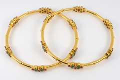 Exciting Pair of 21K Emerald & Ruby Bangles