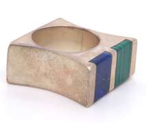 Vintage Sterling Silver Square Turquoise and Lapis Ring