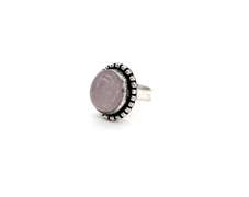 Cabochon Rose Quartz in Tibetan Silver Energy Beaded Ring