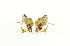 14K Yellow Gold Retro Amethyst Garnet Topaz Peridot Cluster Earrings