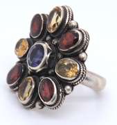 Vintage Sterling Silver Flower Style Gemstone Dome Ring
