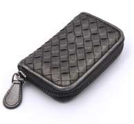 Bottega Veneta Metallic Silver Intrecciato Leather Zip Around Coin Purse