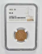 VG8 1853 $5 Liberty Head Gold Half Eagle - Graded NGC