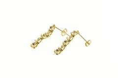 14K Yellow Gold Sapphire Diamond Wavy Chain Dangle Stud Earrings