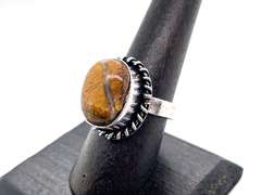 Petite Tiger's Eye in Rope Design Tibetan Silver Ring