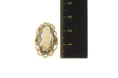 14K Yellow Gold Retro Oval Smoky Quartz Ornate Cocktail Ring