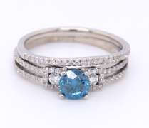 Incredible White Gold IR Blue Diamond Split Shank Diamon Bridal Set