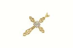 14K Yellow Gold Diamond Ornate Filigree Cross Christian Faith Pendant