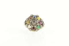 18K Yellow Gold 1960's Diamond Emerald Ruby Quartz Cocktail Ring