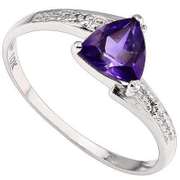 EXQUISITE 0.35 CT AMETHYST & 2 PCS WHITE DIAMOND 10K SOLID WHITE GOLD RING
