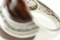 14K White Gold Tigers Eye Blue Topaz Wavy Channel Statement Ring