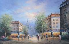 European Stree Scene Original Oil on Canvas