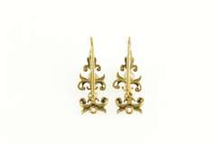 14K Yellow Gold Pearl Ornate Scroll Dangle Retro Statement Earrings