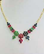 14kt Solid Yellow Gold, Ruby, Emerald, & Blue Sapphire Necklace