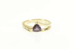 14K Yellow Gold Trillion Amethyst Diamond Accent Bypass Ring
