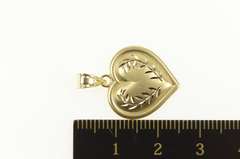 10K Yellow Gold Rounded Heart Etched Vine Pattern Love Pendant