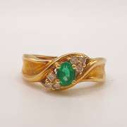 18kt Yellow Gold, Emerald, & Diamond Cocktail Ring