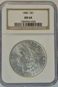 Blazing-white near Gem BU 1886 Morgan Silver Dollar. NGC MS64