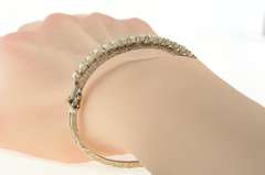 14K White Gold Pearl Ornate Embossed Scroll Oval Bangle Bracelet