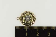 14K Yellow Gold Diamond Retro Two Tone Flower Blossom Charm/Pendant