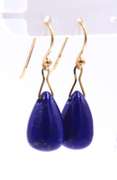 Fabulous Yellow Gold Lapis Dangle Earrings