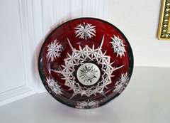 Gorgeous Heavy Cranberry Red Cut to Clear 24 Pbo Crystal Bowl With Snowflakes Pattern