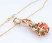 Dreamy Yellow Gold Mexican Fire Opal and Diamond Nugget Pendant on Chain