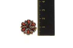 14K Yellow Gold Retro Ornate Pear Garnet Halo Cluster Ring