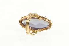 10K Yellow Gold Oval Marquise Amethyst Ornate Cocktail Ring