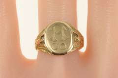 10K Yellow Gold Victorian Etched A CO Monogram Name Initial Ring