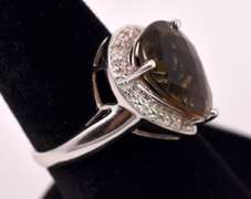 Captivating Smokey Quartz and Diamond Ring in 14K White Gold