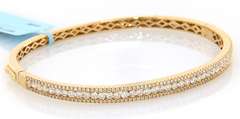 New Diamond Triple Row Bangle Bracelet in Yellow Gold