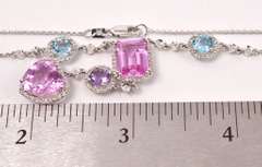 Beautiful Pink Sapphire, Amethyst, and Blue Topaz Necklace in 18K White Gold