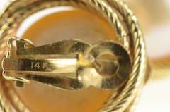 14K Yellow Gold Retro Pearl Diamond Accent Twist Clip Back Earrings