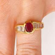 18kt Solid Yellow Gold, Ruby, & Diamond Cocktail Ring