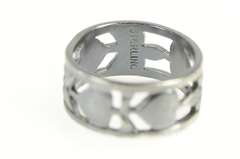 Sterling Silver Art Deco Heart Flower Forget Me Not Band Ring