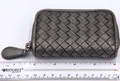 Bottega Veneta Metallic Silver Intrecciato Leather Zip Around Coin Purse