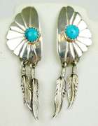 Vintage Sterling Navajo Turquoise Feather Earrings