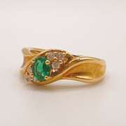 18kt Yellow Gold, Emerald, & Diamond Cocktail Ring