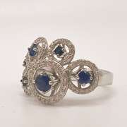 14kt White Gold, Blue Sapphire, & Diamond Ring